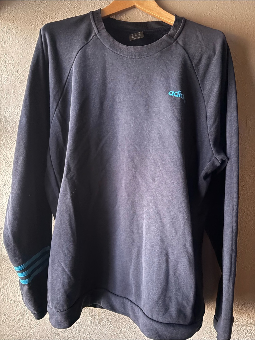 adidas NAVY BLUE Sweatshirt with Teal Logo and Sleeve Stripes
